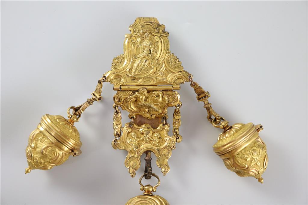 An 18th century ormolu chatelaine, overall length 7.5in.